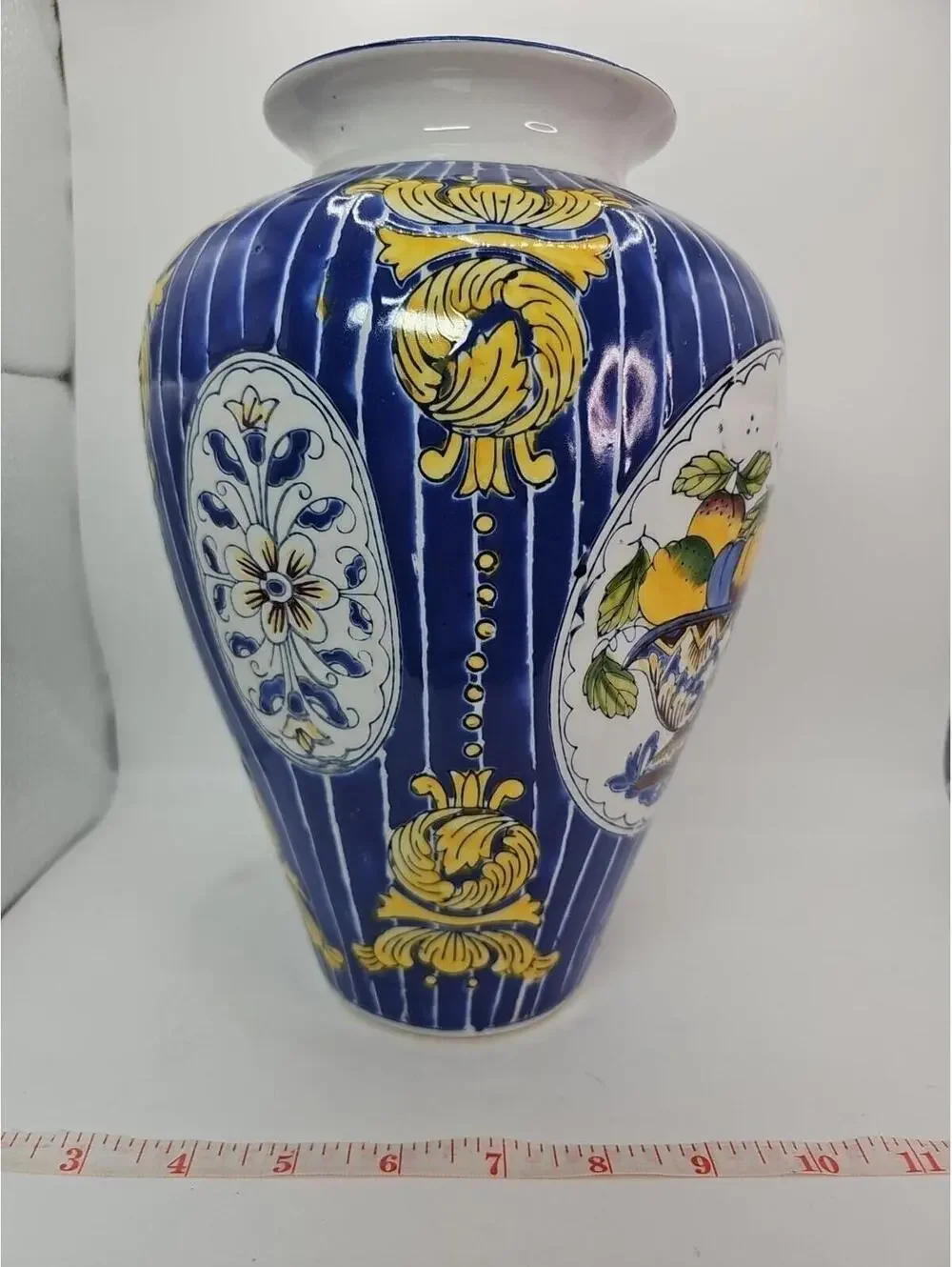 Vintage Porcelain Hand Painted Enamel Fruit Basket Decoration Large Vase 10